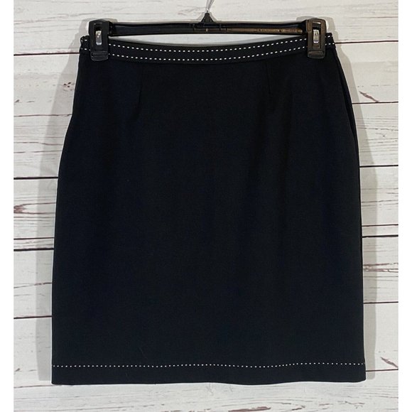Express Skirt Womens Sz 5/6 Black White Contrast Stitching Straight Lined Slit - Picture 2 of 12